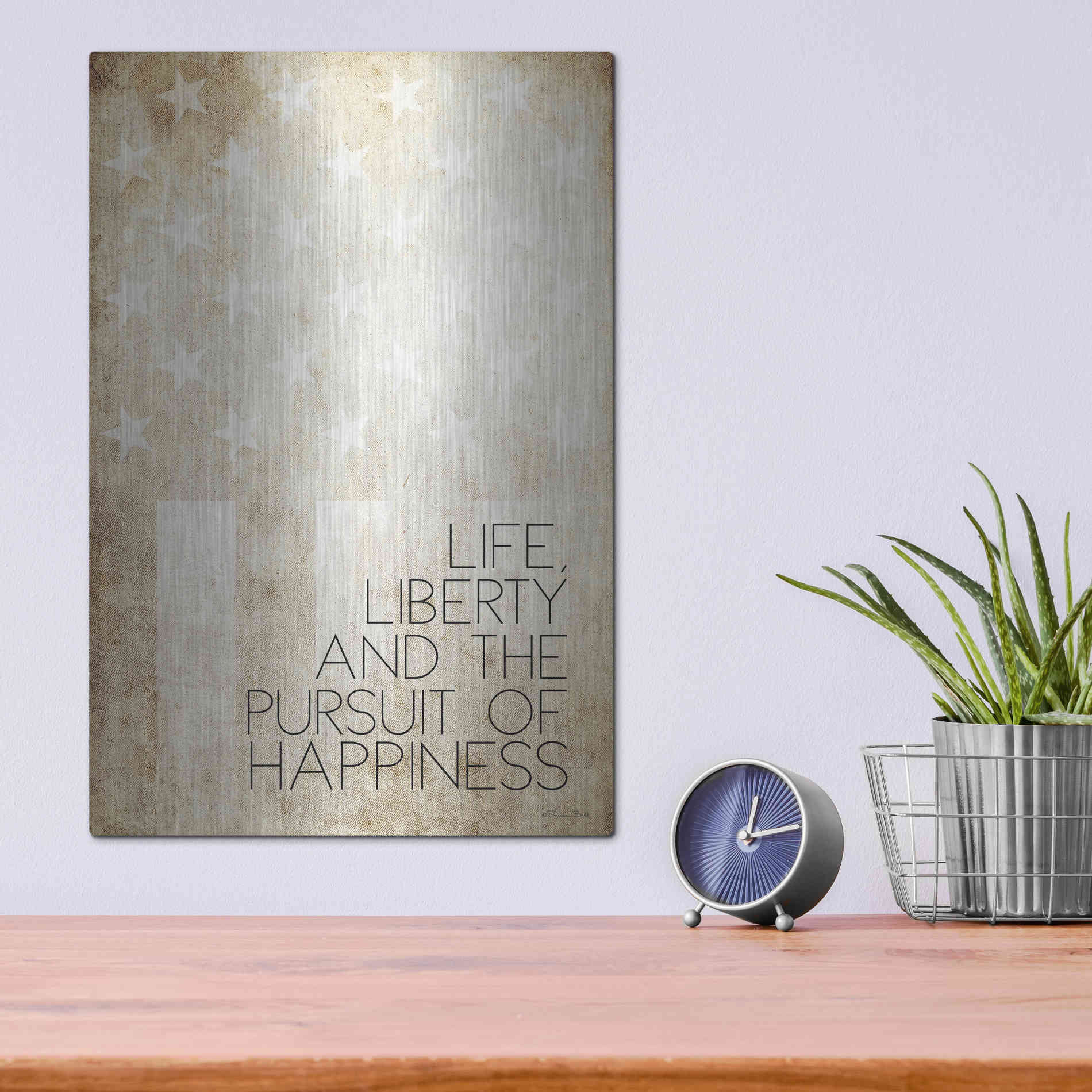 Luxe Metal Art 'Life, Liberty and Happiness' by Susan Ball, Metal Wall Art,12x16