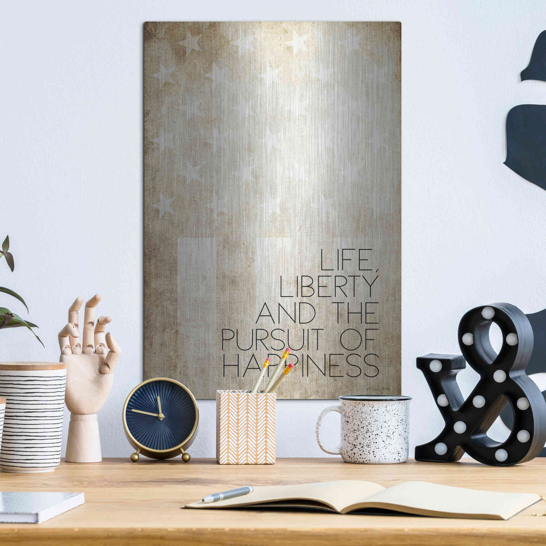 Luxe Metal Art 'Life, Liberty and Happiness' by Susan Ball, Metal Wall Art,12x16