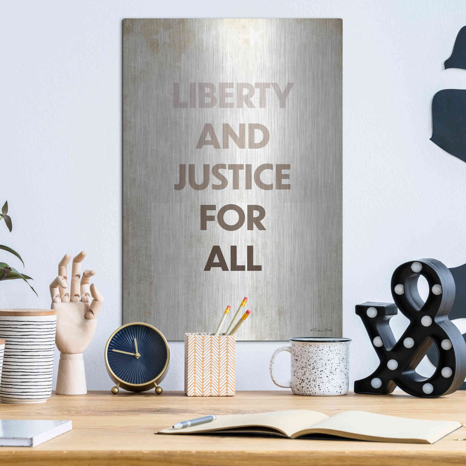 Luxe Metal Art 'Liberty and Justice For All' by Susan Ball, Metal Wall Art,12x16