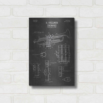 Luxe Metal Art 'Trumpet Blueprint Patent Chalkboard' Metal Wall Art,12x16
