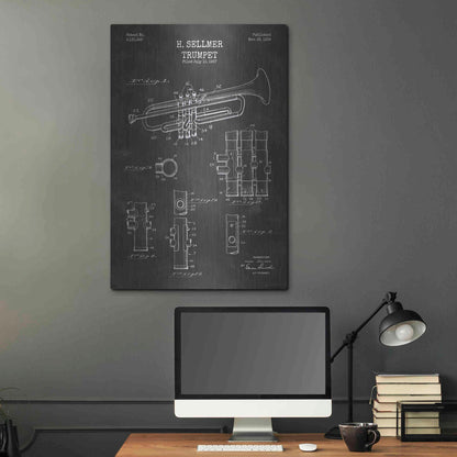 Luxe Metal Art 'Trumpet Blueprint Patent Chalkboard' Metal Wall Art,24x36