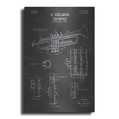 Luxe Metal Art 'Trumpet Blueprint Patent Chalkboard' Metal Wall Art