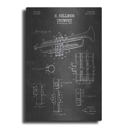 Luxe Metal Art 'Trumpet Blueprint Patent Chalkboard' Metal Wall Art