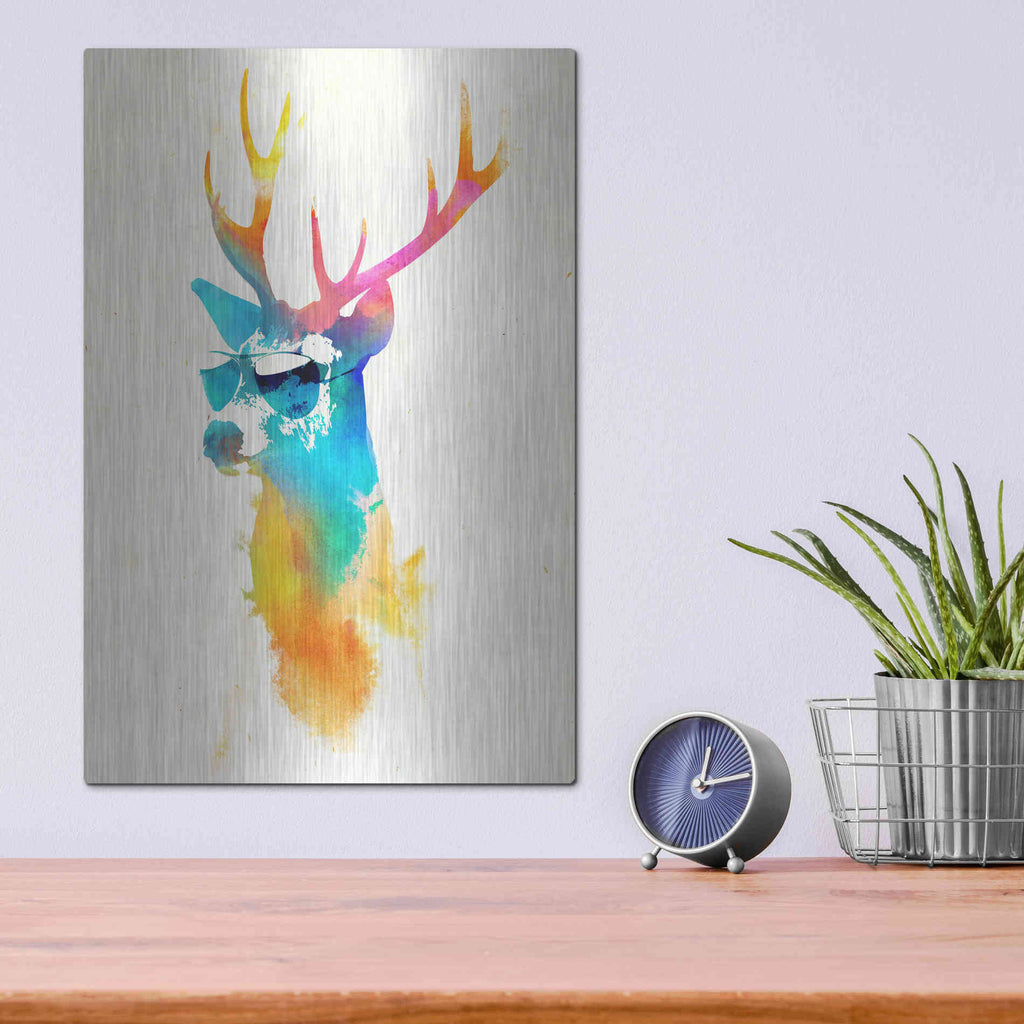 Luxe Metal Art 'Sunny Stag' by Robert Farkas, Metal Wall Art,12x16