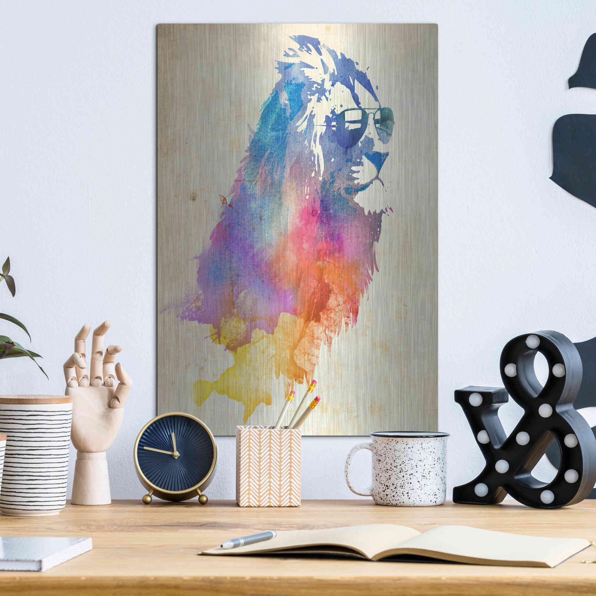 Luxe Metal Art 'Sunny Leo' by Robert Farkas, Metal Wall Art,12x16