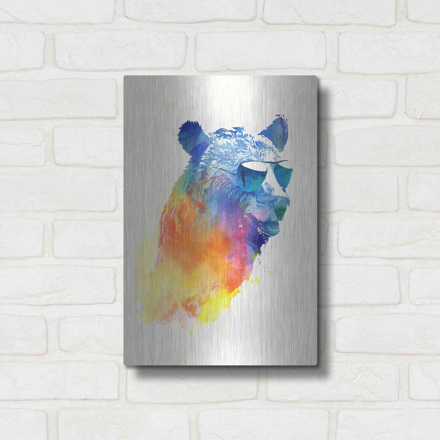 Luxe Metal Art 'Sunny Bear' by Robert Farkas, Metal Wall Art,12x16