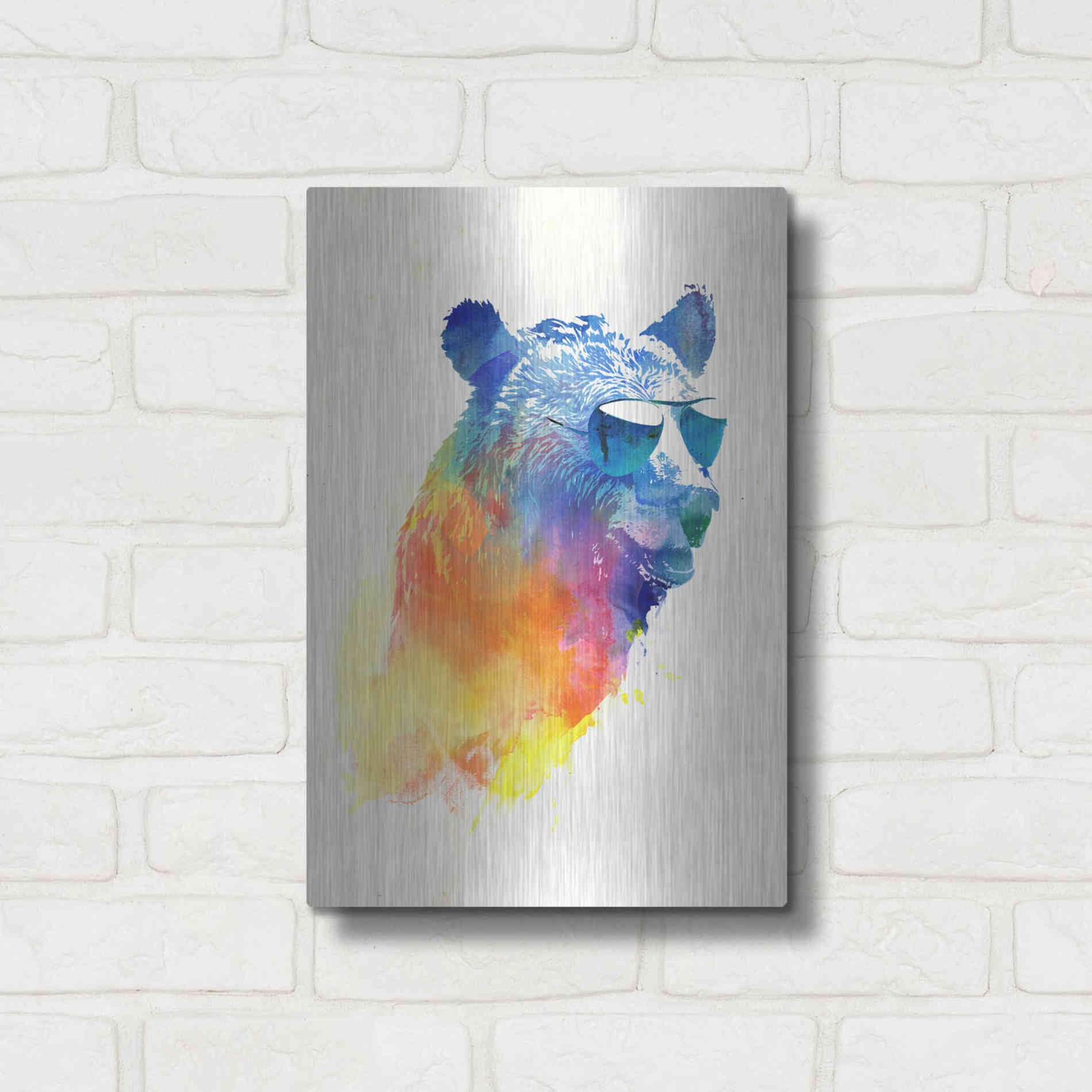 Luxe Metal Art 'Sunny Bear' by Robert Farkas, Metal Wall Art,12x16