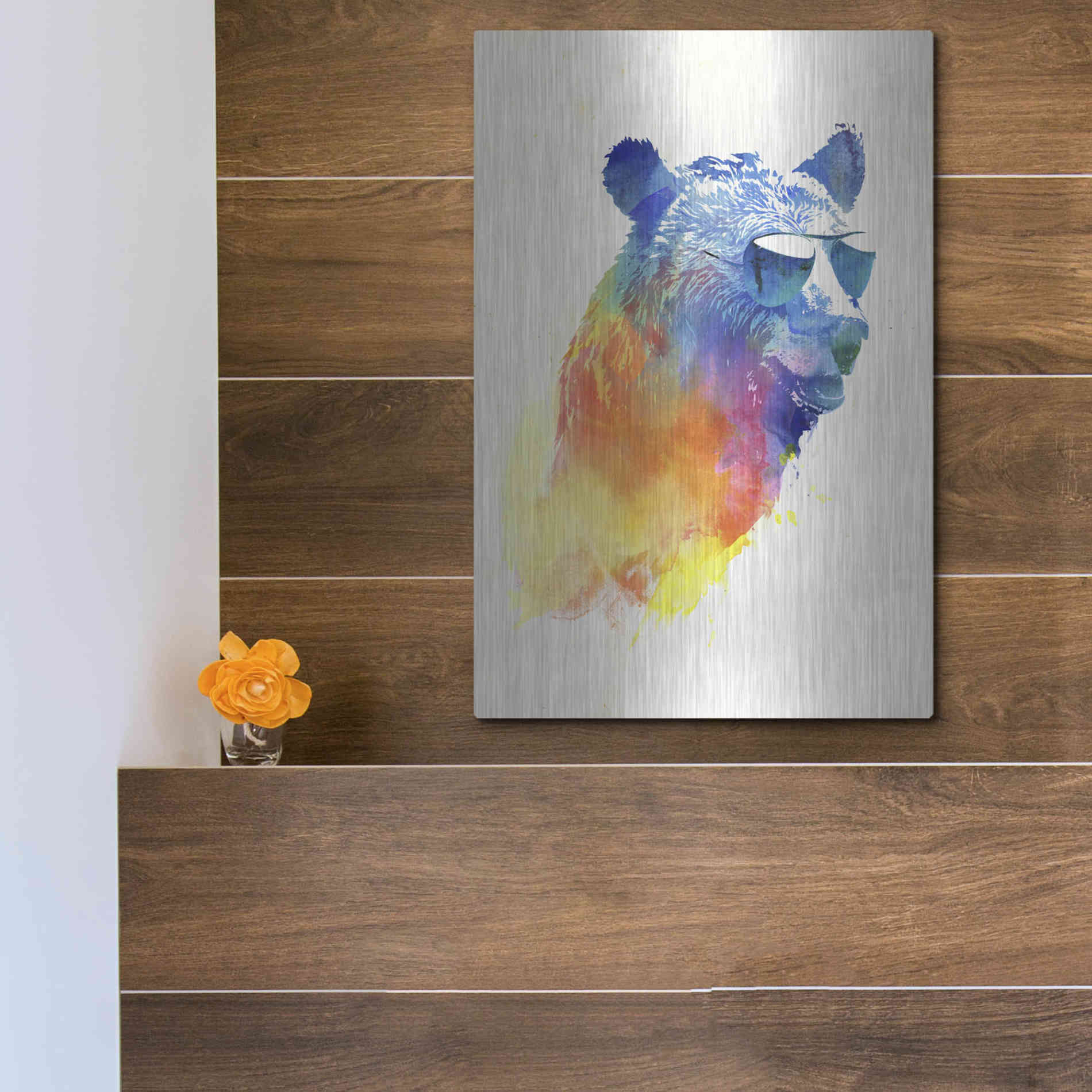 Luxe Metal Art 'Sunny Bear' by Robert Farkas, Metal Wall Art,12x16