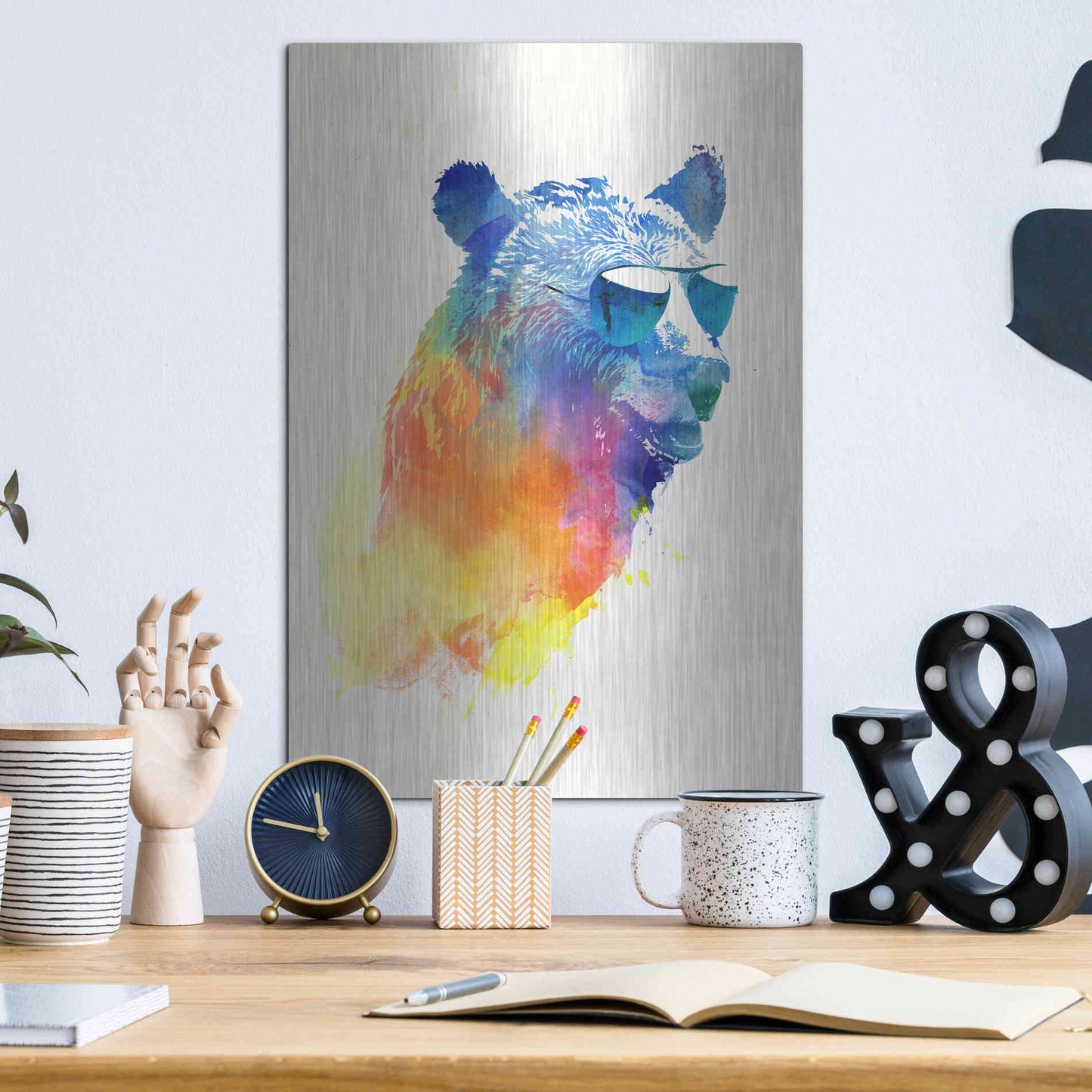 Luxe Metal Art 'Sunny Bear' by Robert Farkas, Metal Wall Art,12x16