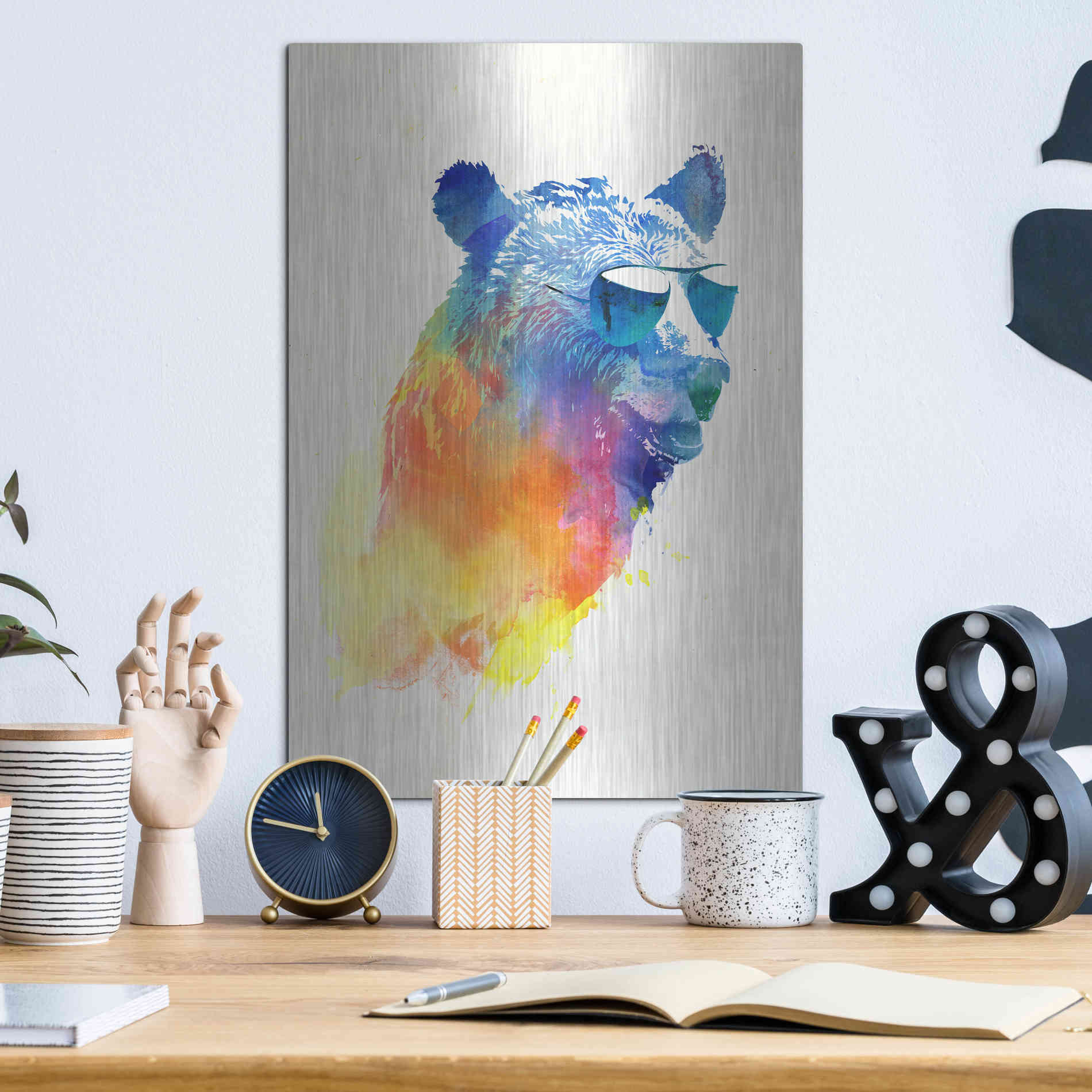 Luxe Metal Art 'Sunny Bear' by Robert Farkas, Metal Wall Art,12x16