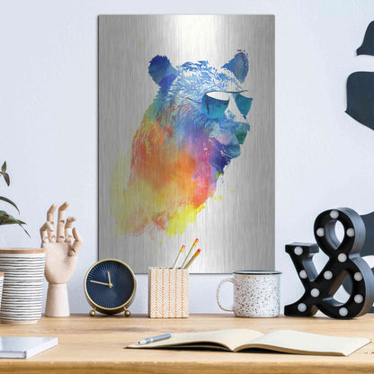 Luxe Metal Art 'Sunny Bear' by Robert Farkas, Metal Wall Art,12x16