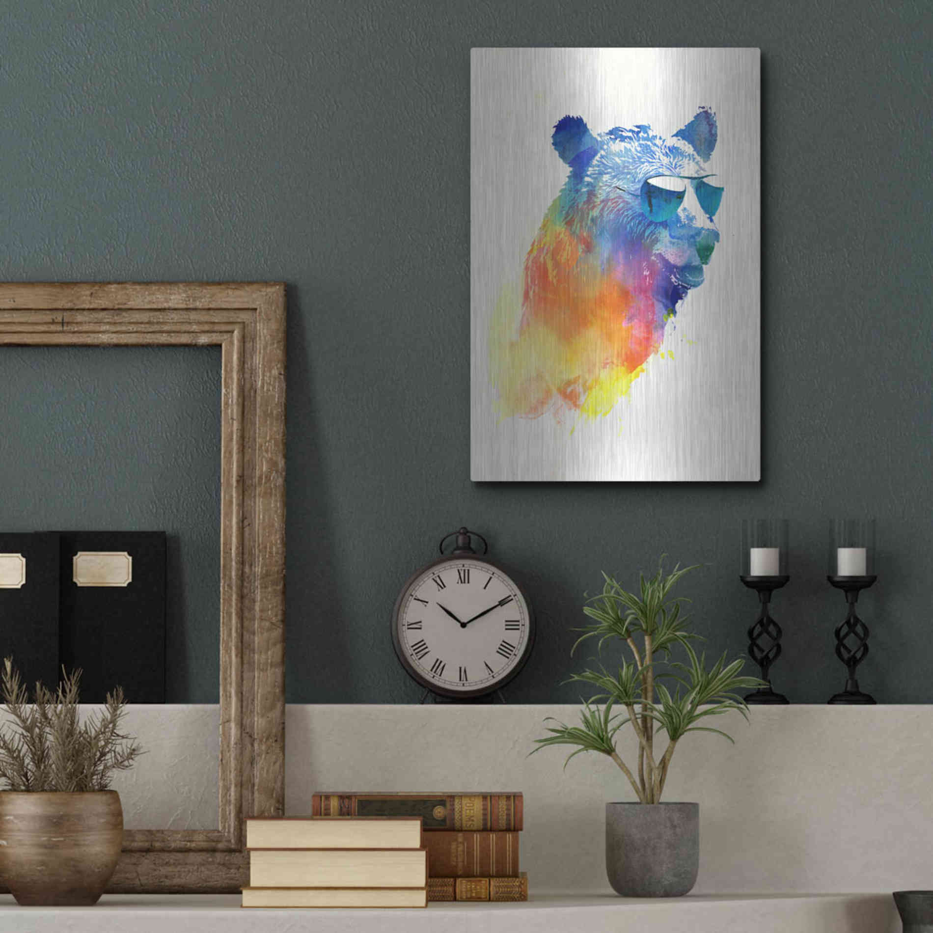 Luxe Metal Art 'Sunny Bear' by Robert Farkas, Metal Wall Art,12x16