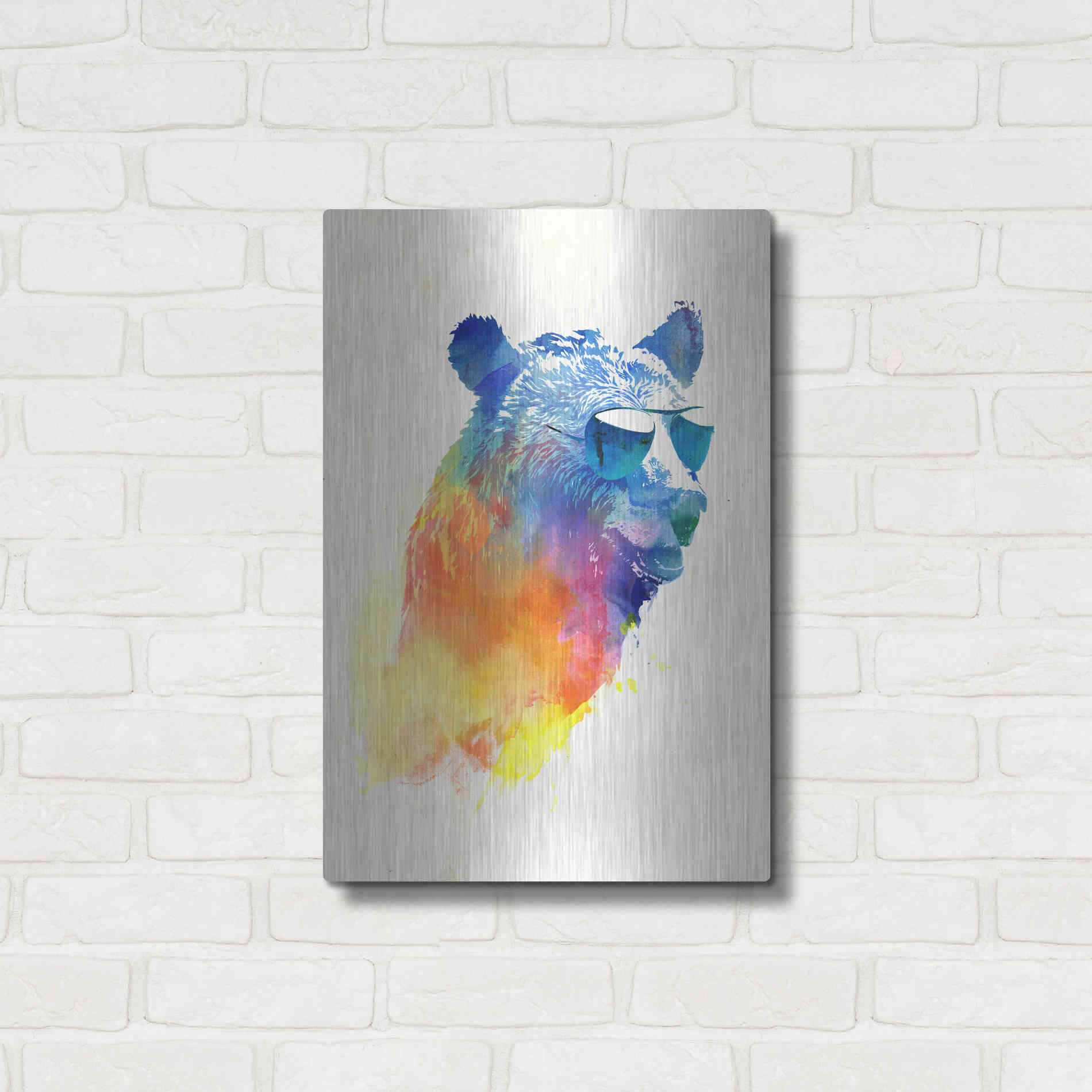 Luxe Metal Art 'Sunny Bear' by Robert Farkas, Metal Wall Art,16x24