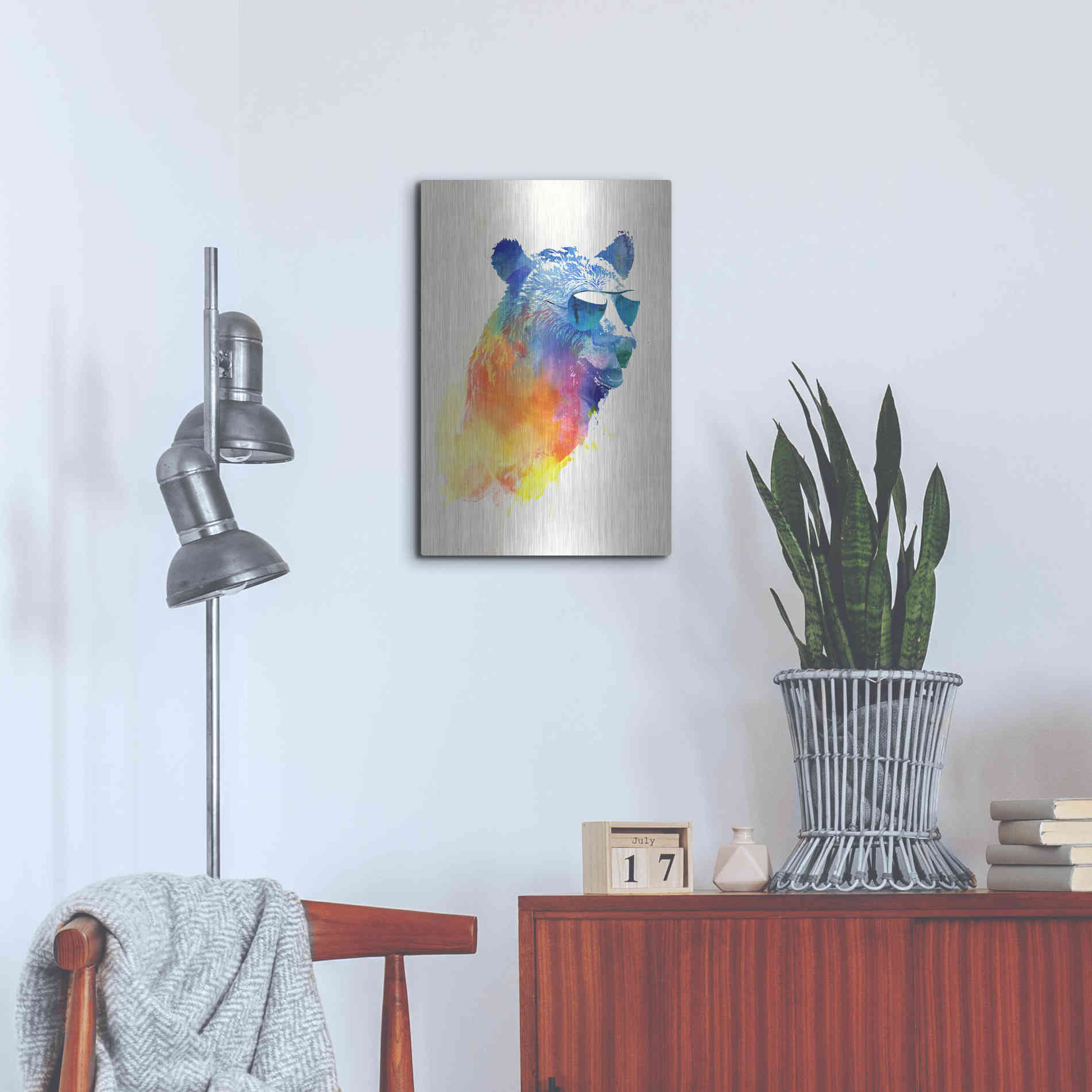 Luxe Metal Art 'Sunny Bear' by Robert Farkas, Metal Wall Art,16x24