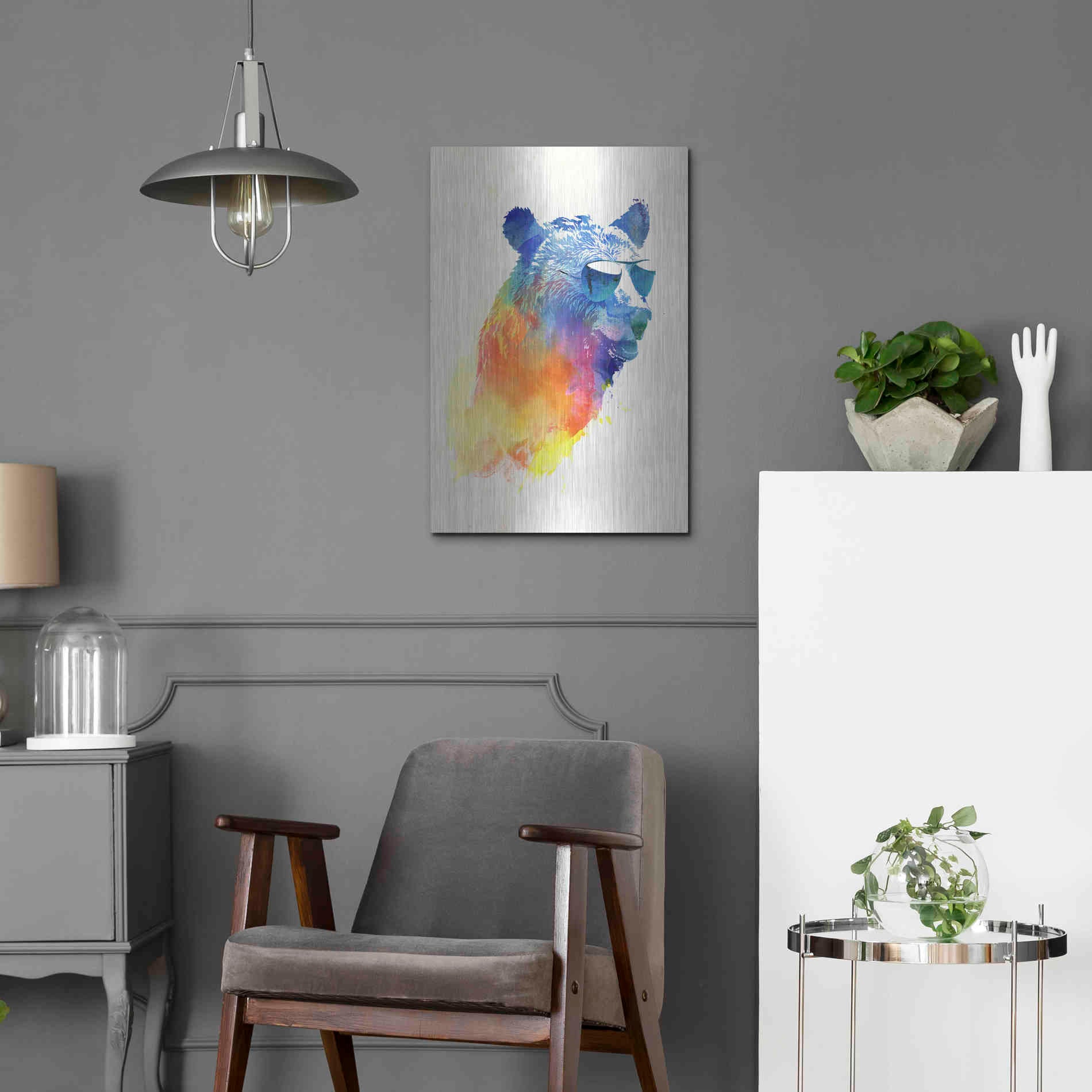Luxe Metal Art 'Sunny Bear' by Robert Farkas, Metal Wall Art,16x24