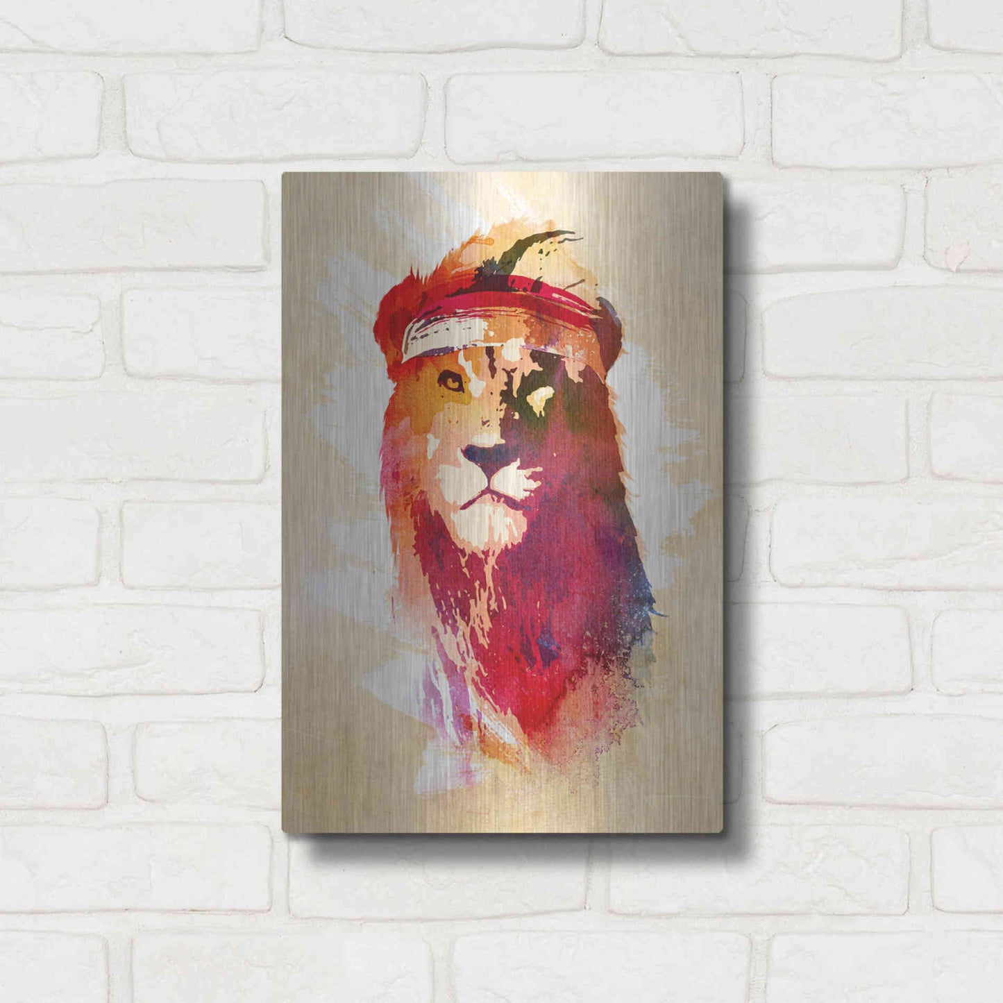 Luxe Metal Art 'Gym Lion' by Robert Farkas, Metal Wall Art,12x16