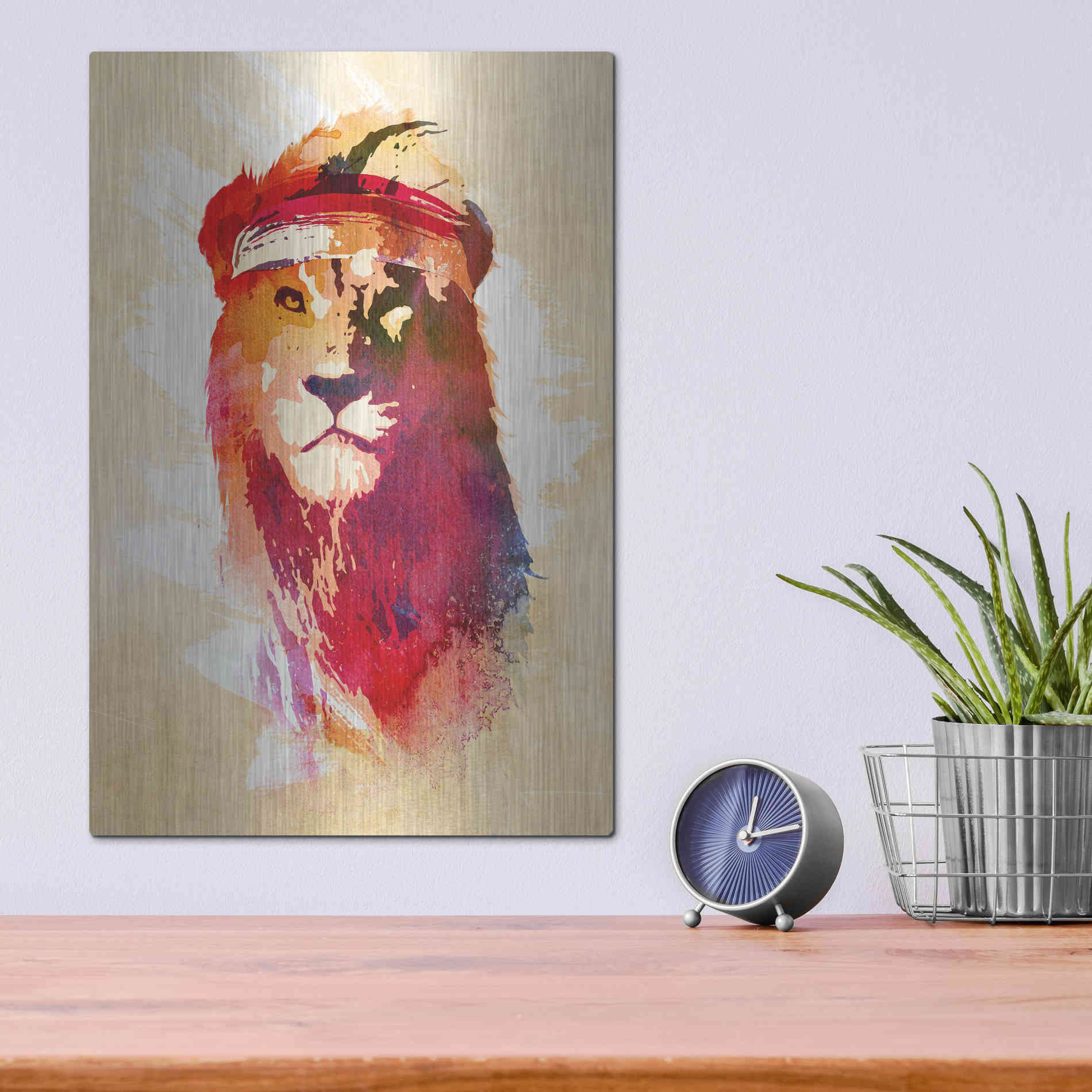 Luxe Metal Art 'Gym Lion' by Robert Farkas, Metal Wall Art,12x16