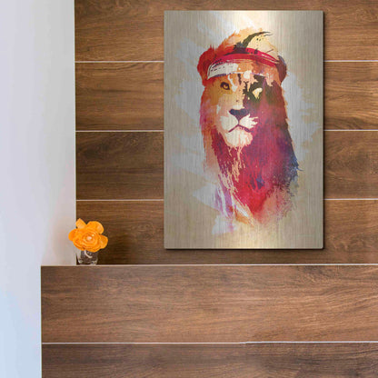 Luxe Metal Art 'Gym Lion' by Robert Farkas, Metal Wall Art,12x16