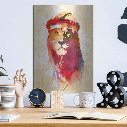 Luxe Metal Art 'Gym Lion' by Robert Farkas, Metal Wall Art,12x16