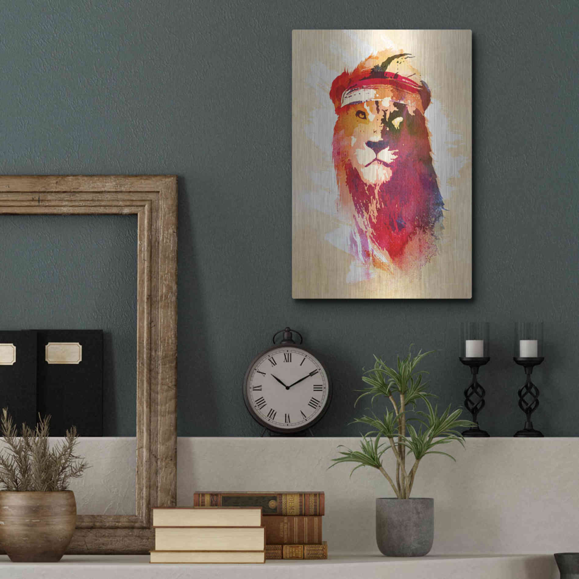 Luxe Metal Art 'Gym Lion' by Robert Farkas, Metal Wall Art,12x16