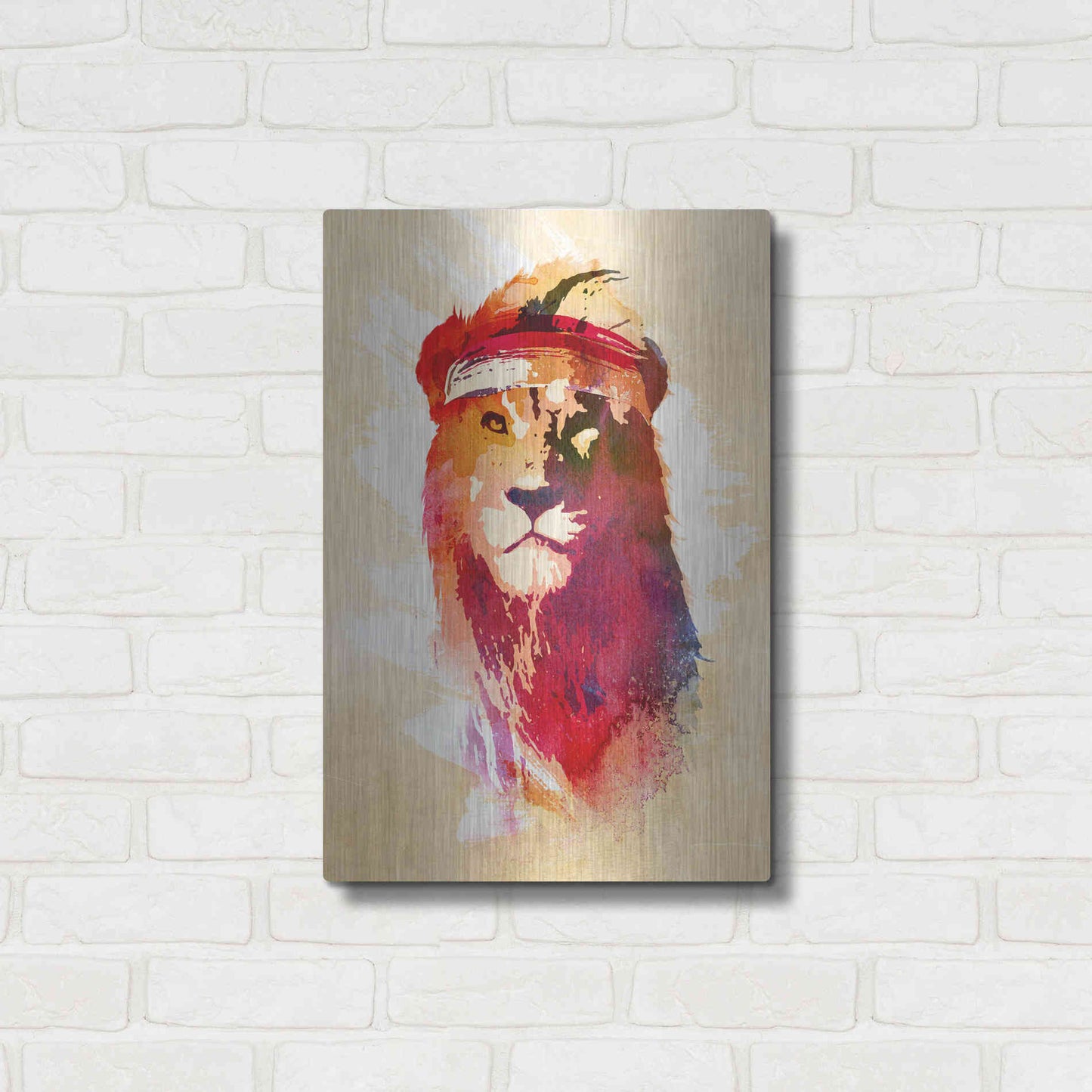 Luxe Metal Art 'Gym Lion' by Robert Farkas, Metal Wall Art,16x24