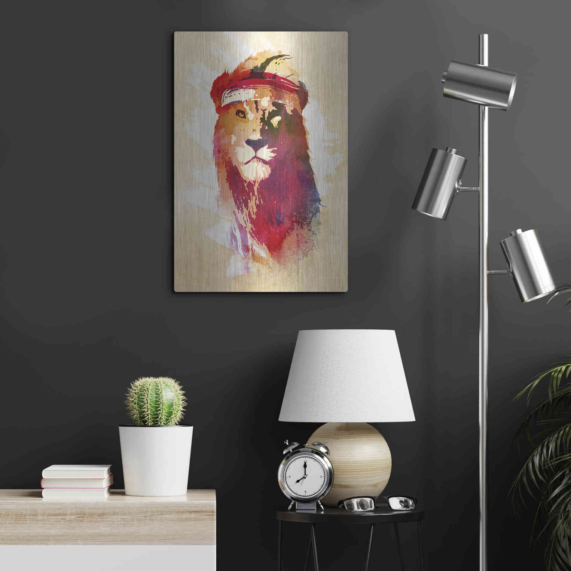 Luxe Metal Art 'Gym Lion' by Robert Farkas, Metal Wall Art,16x24