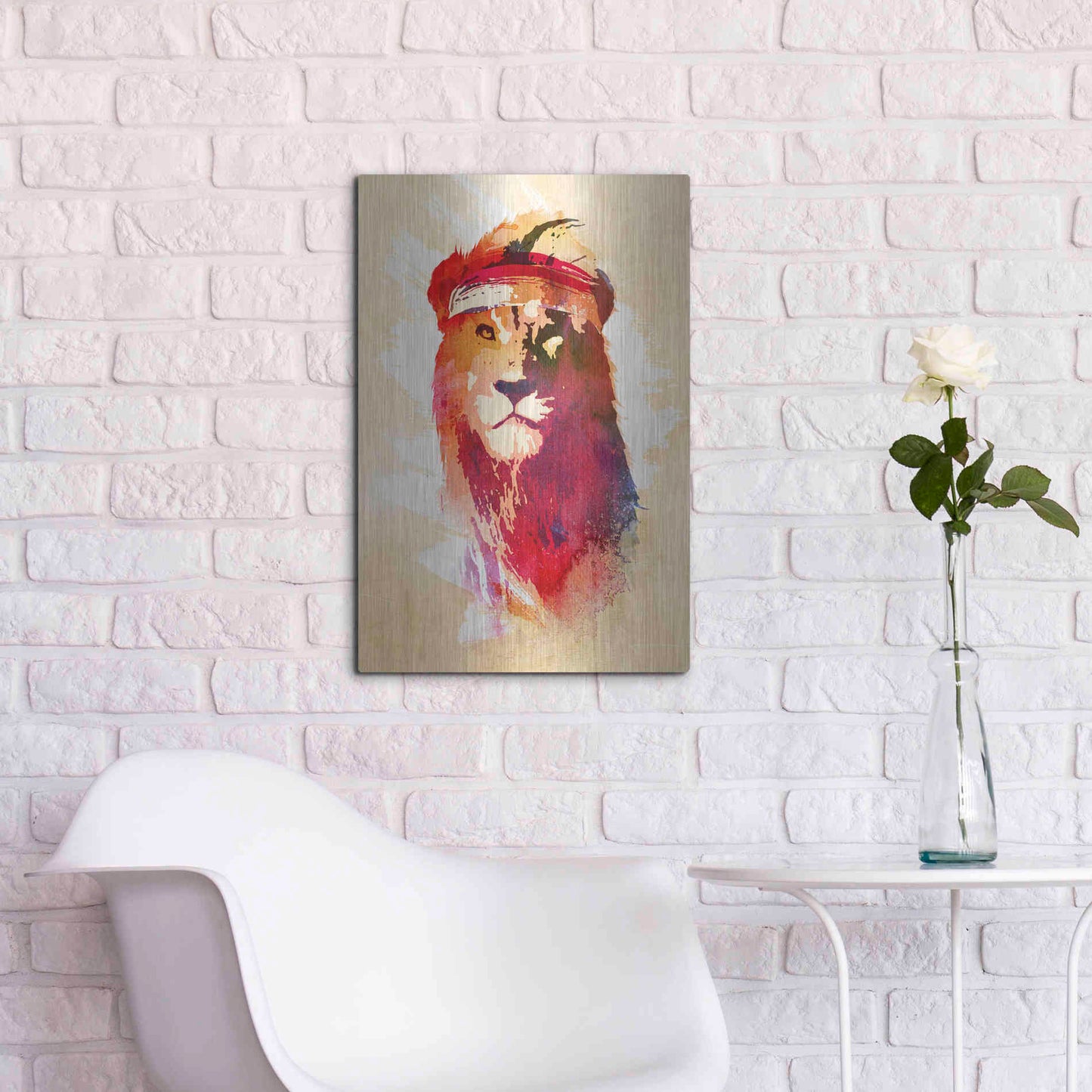 Luxe Metal Art 'Gym Lion' by Robert Farkas, Metal Wall Art,16x24