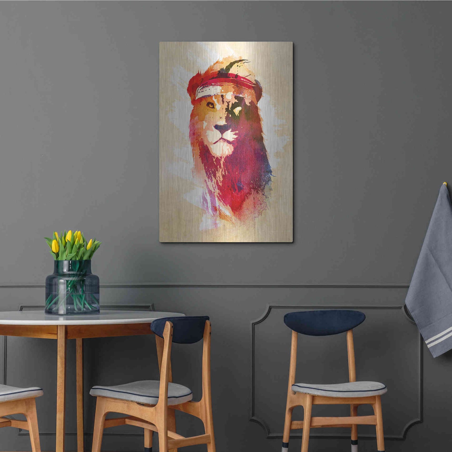 Luxe Metal Art 'Gym Lion' by Robert Farkas, Metal Wall Art,24x36