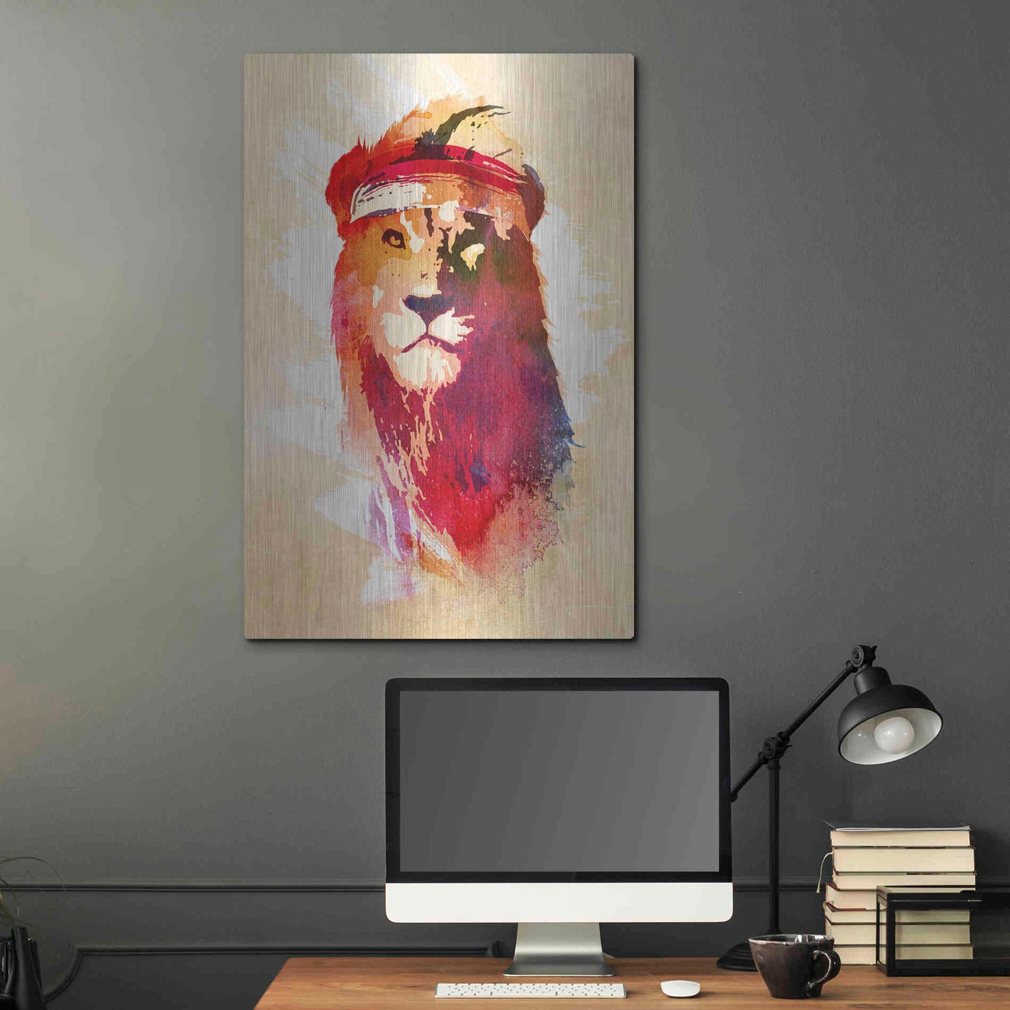 Luxe Metal Art 'Gym Lion' by Robert Farkas, Metal Wall Art,24x36