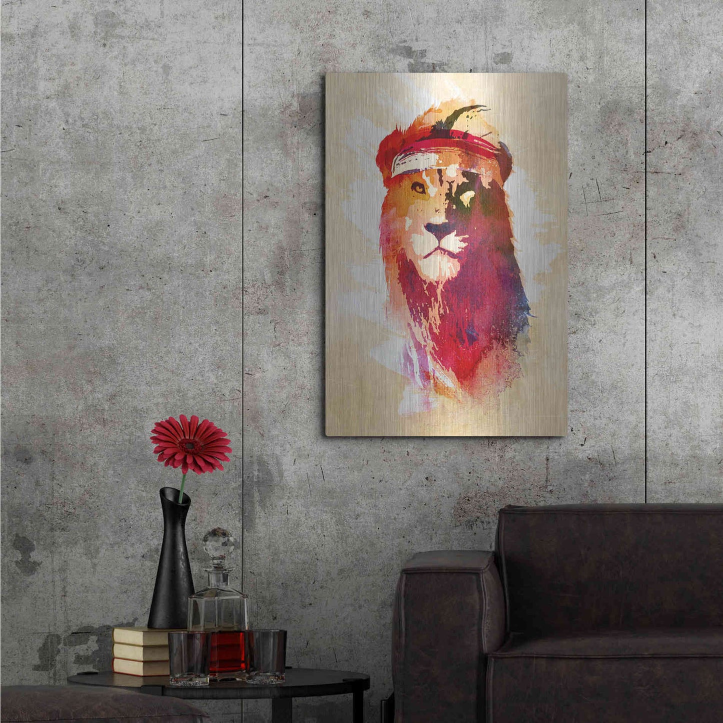 Luxe Metal Art 'Gym Lion' by Robert Farkas, Metal Wall Art,24x36