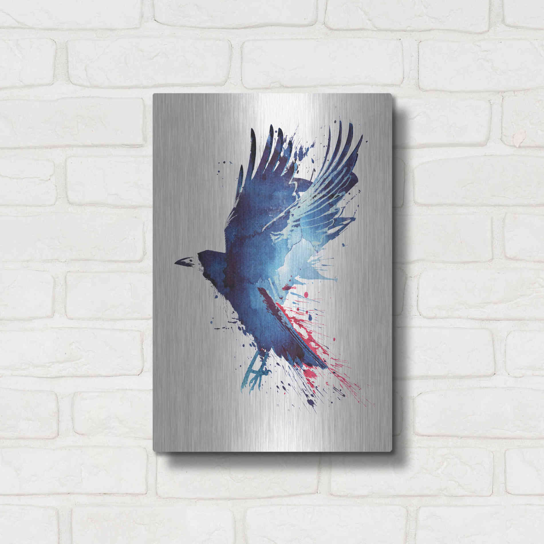 Luxe Metal Art 'Bloody Crow' by Robert Farkas, Metal Wall Art,12x16