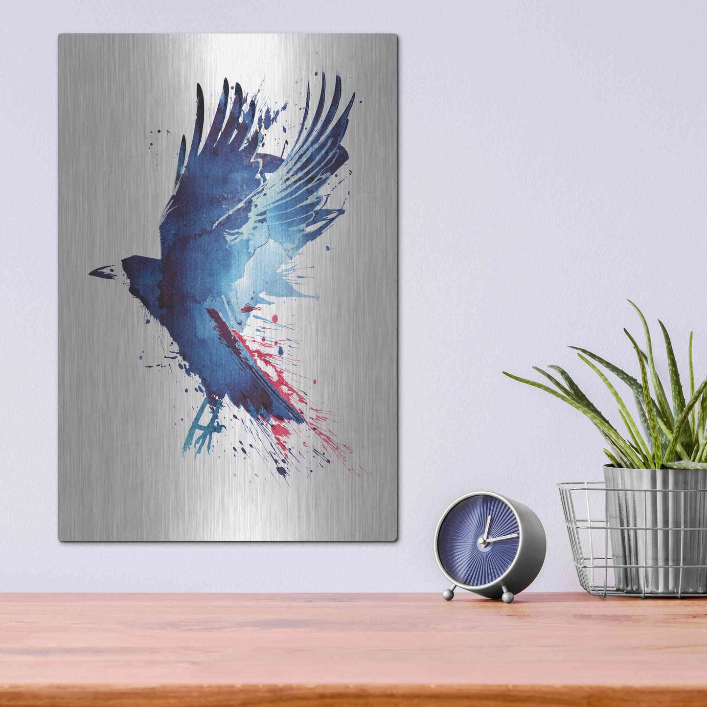 Luxe Metal Art 'Bloody Crow' by Robert Farkas, Metal Wall Art,12x16