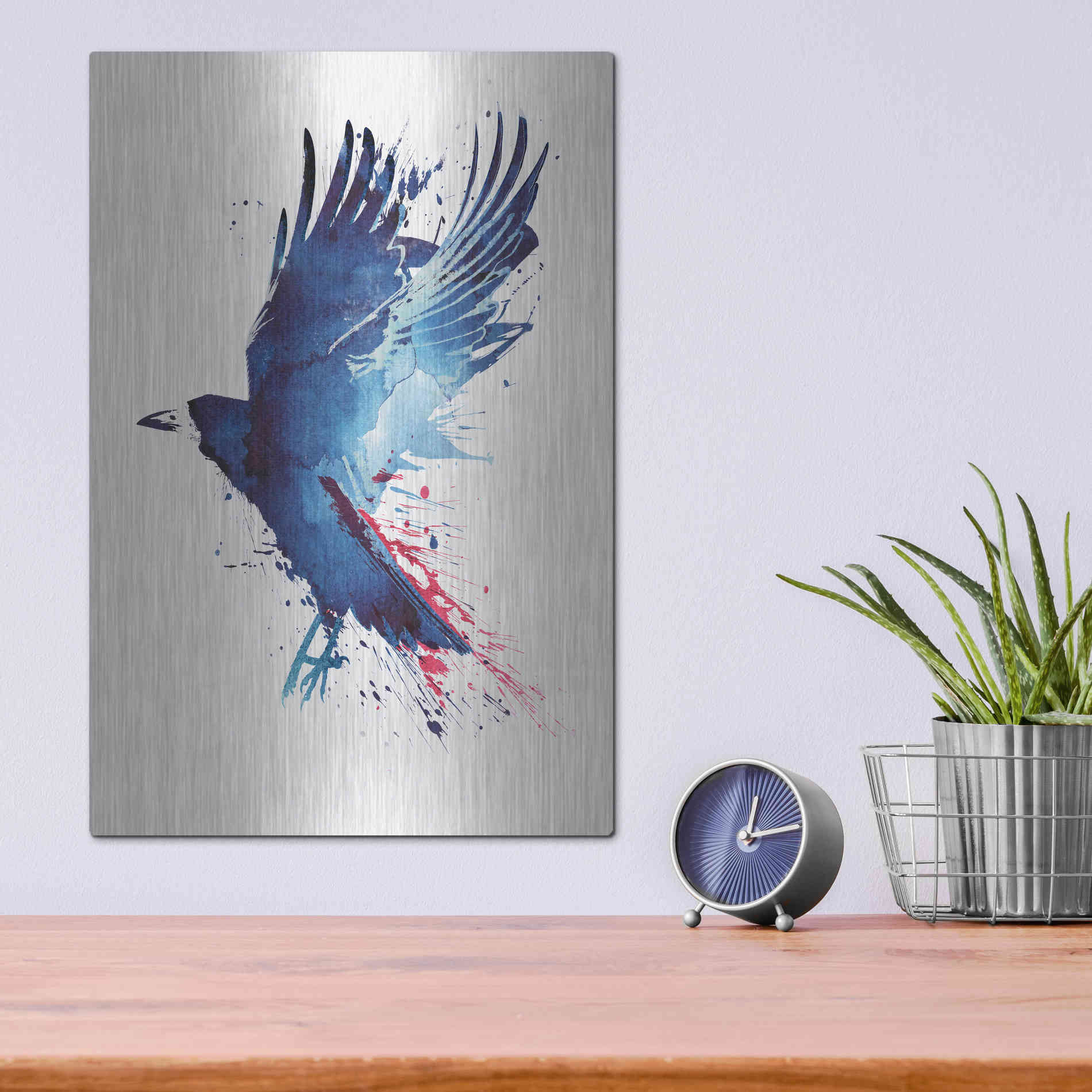 Luxe Metal Art 'Bloody Crow' by Robert Farkas, Metal Wall Art,12x16