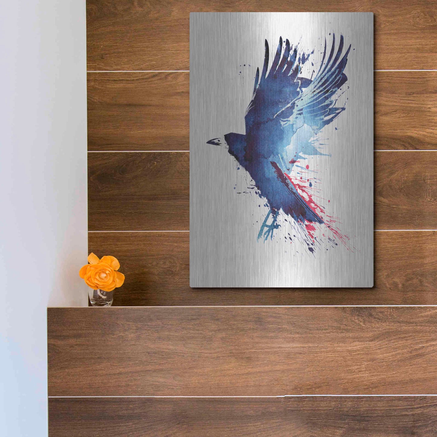 Luxe Metal Art 'Bloody Crow' by Robert Farkas, Metal Wall Art,12x16
