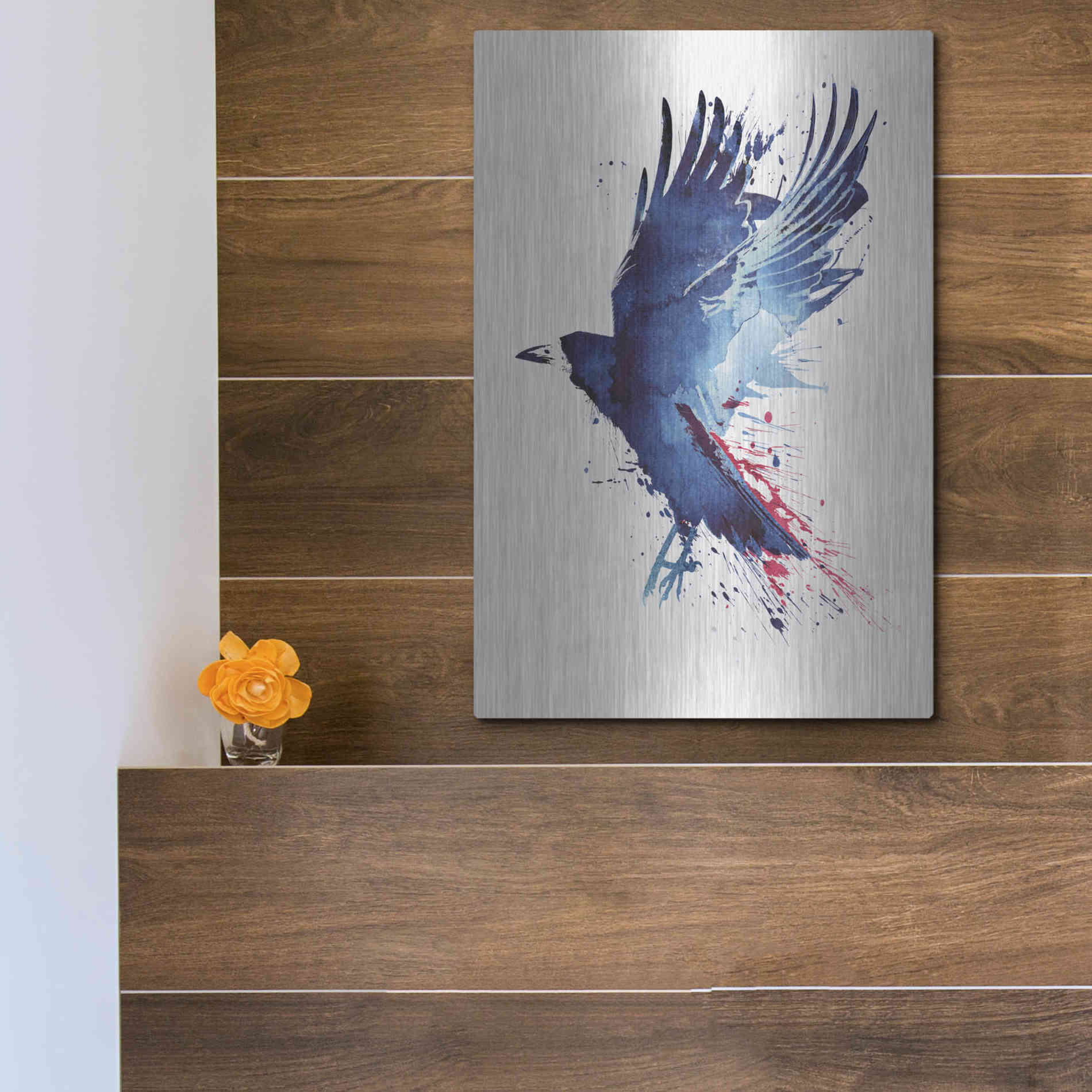 Luxe Metal Art 'Bloody Crow' by Robert Farkas, Metal Wall Art,12x16