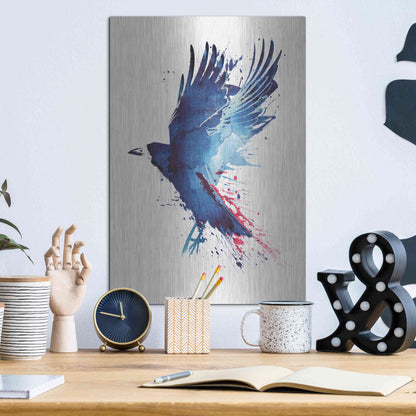 Luxe Metal Art 'Bloody Crow' by Robert Farkas, Metal Wall Art,12x16