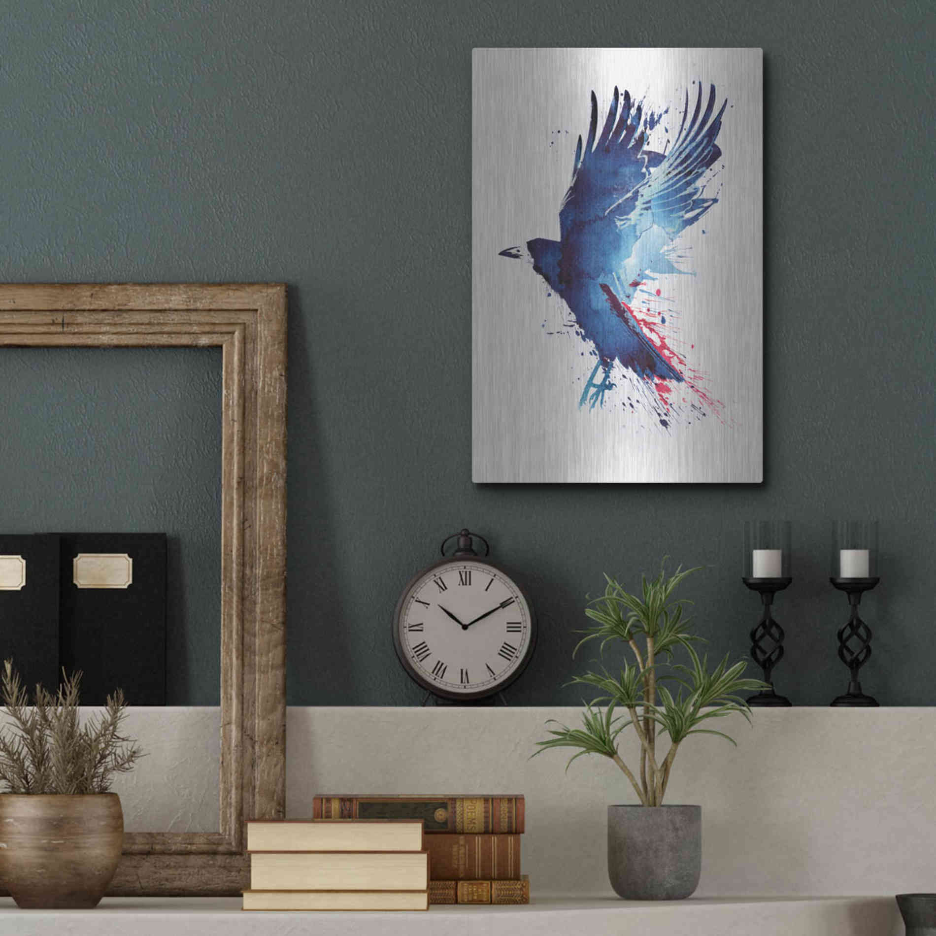 Luxe Metal Art 'Bloody Crow' by Robert Farkas, Metal Wall Art,12x16