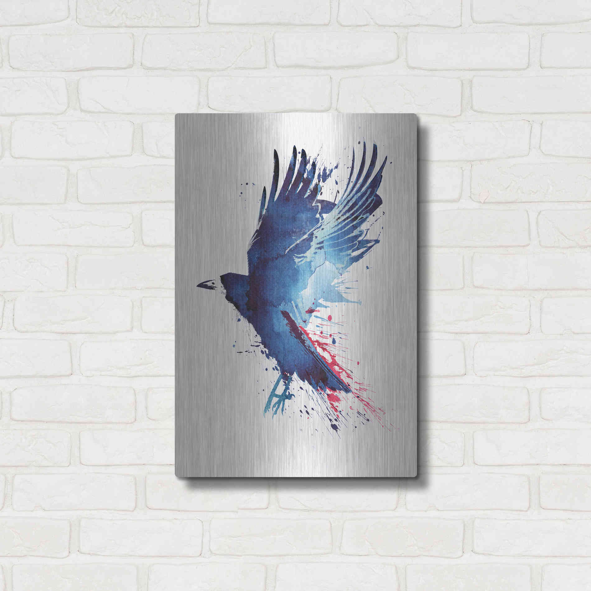 Luxe Metal Art 'Bloody Crow' by Robert Farkas, Metal Wall Art,16x24