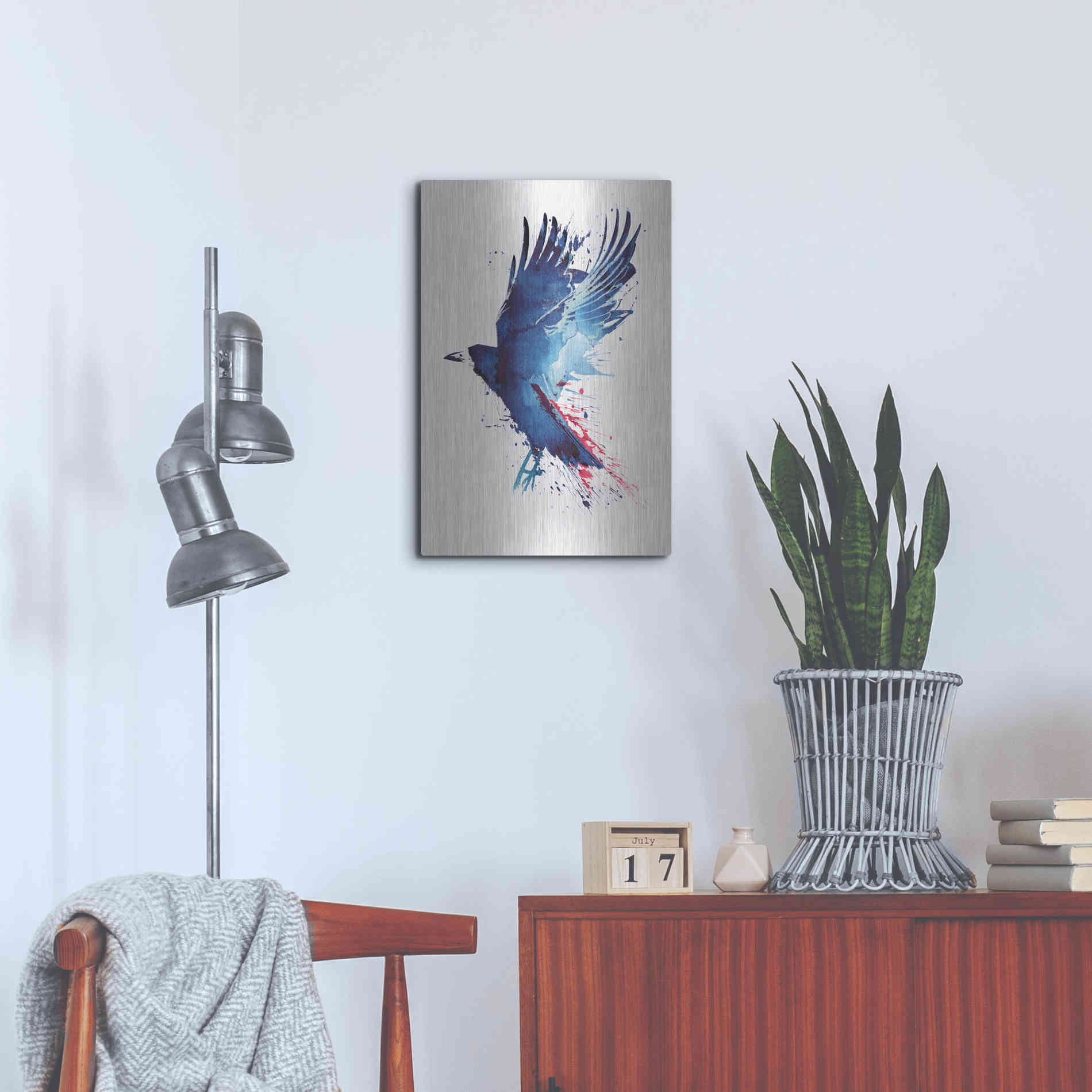 Luxe Metal Art 'Bloody Crow' by Robert Farkas, Metal Wall Art,16x24