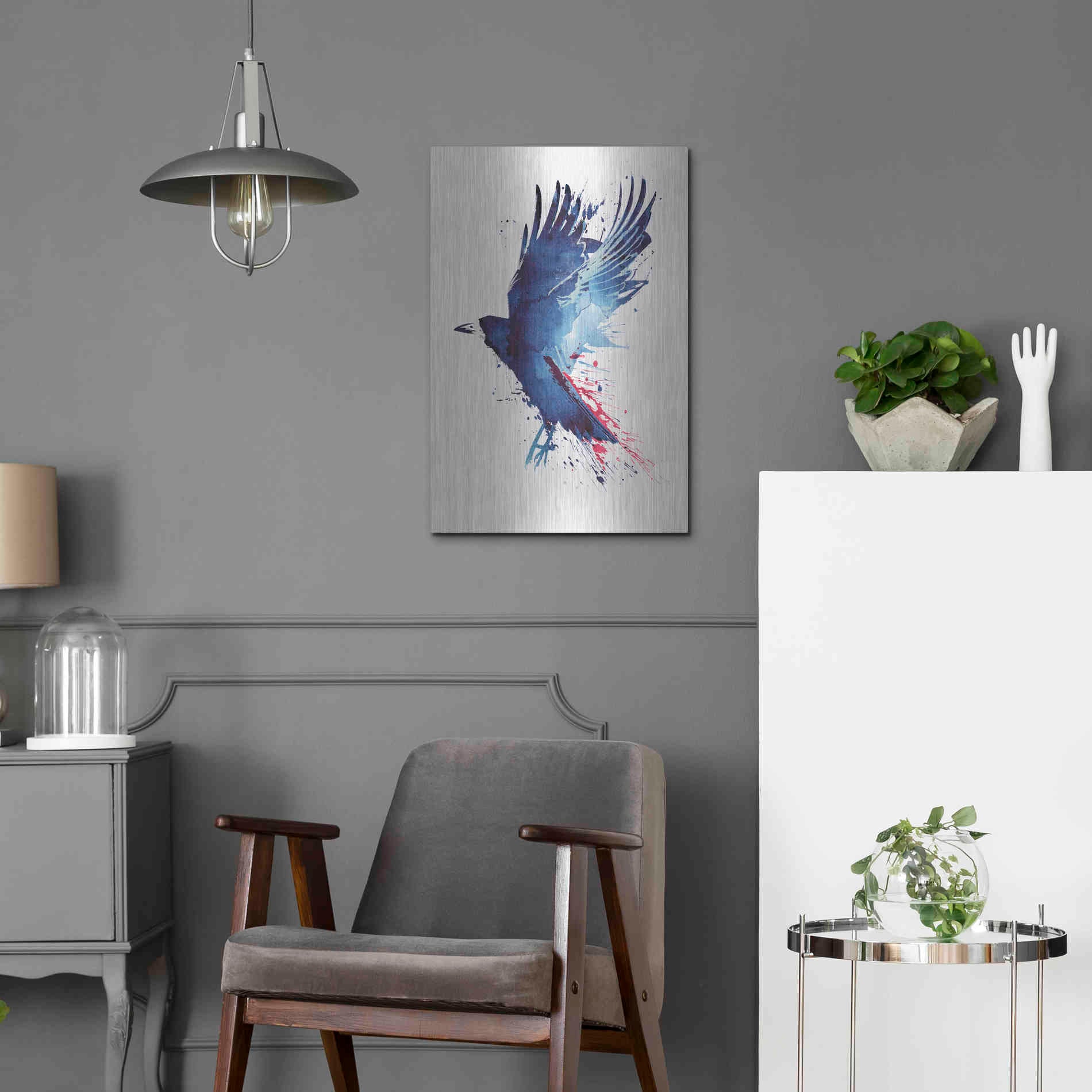 Luxe Metal Art 'Bloody Crow' by Robert Farkas, Metal Wall Art,16x24