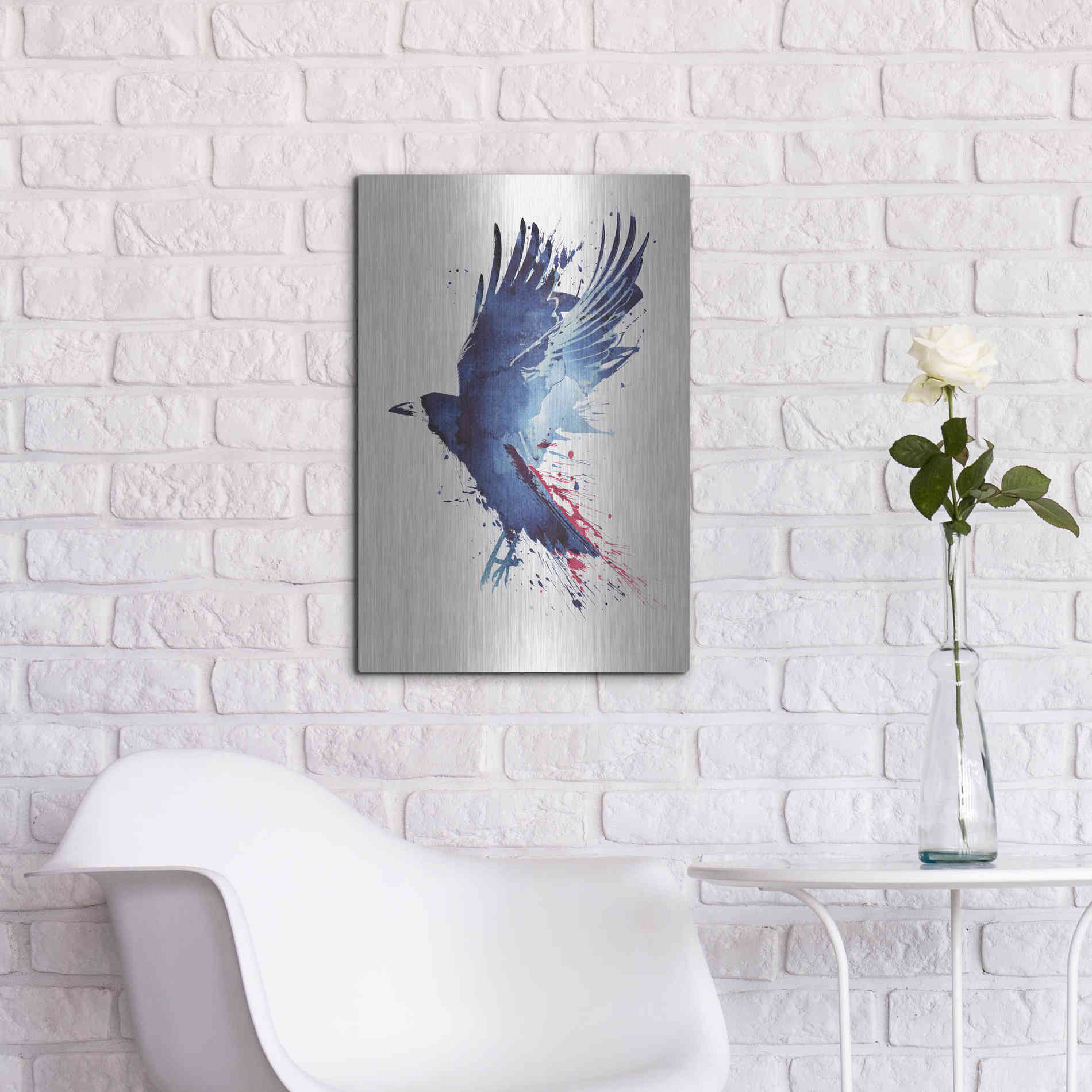 Luxe Metal Art 'Bloody Crow' by Robert Farkas, Metal Wall Art,16x24