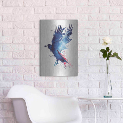 Luxe Metal Art 'Bloody Crow' by Robert Farkas, Metal Wall Art,16x24