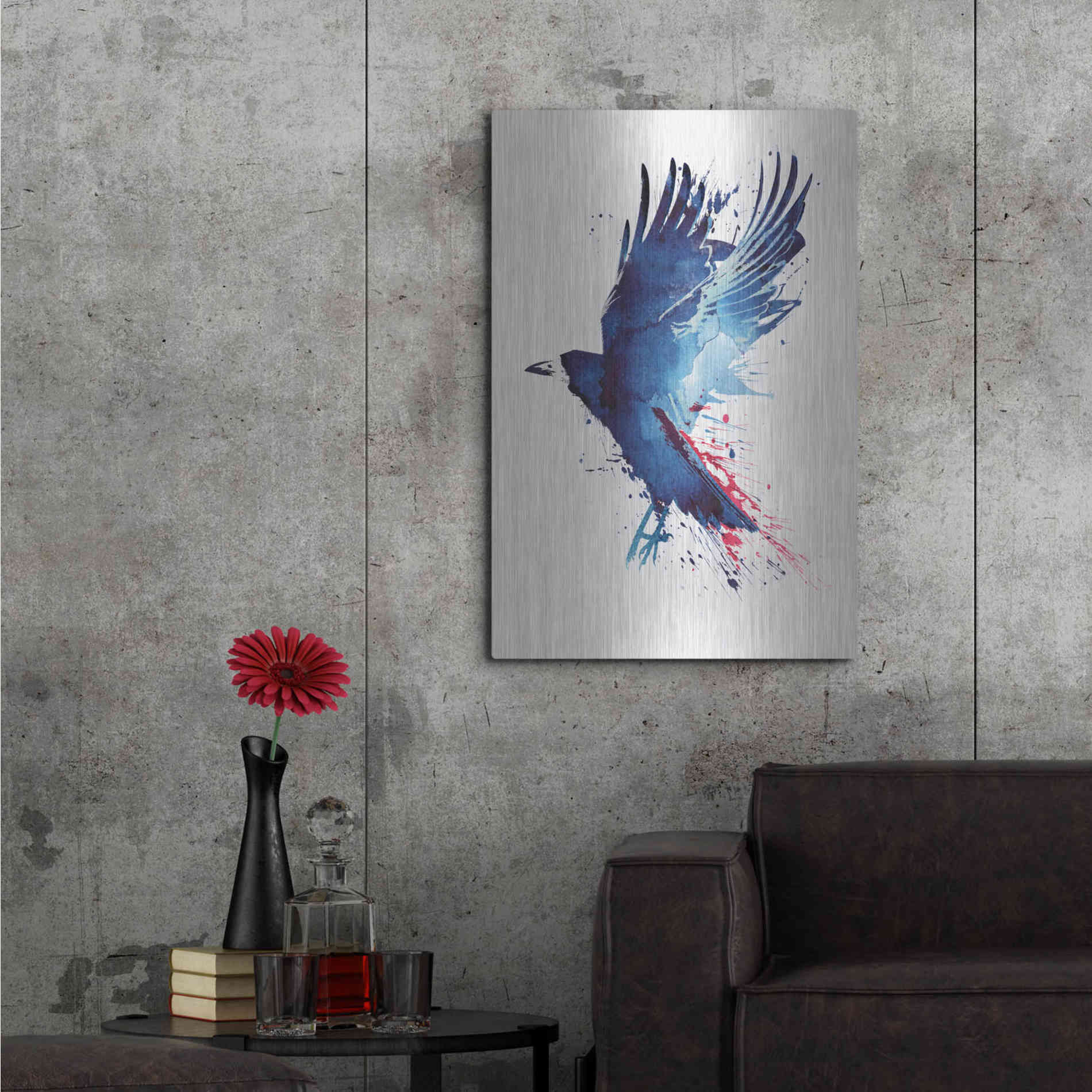Luxe Metal Art 'Bloody Crow' by Robert Farkas, Metal Wall Art,24x36