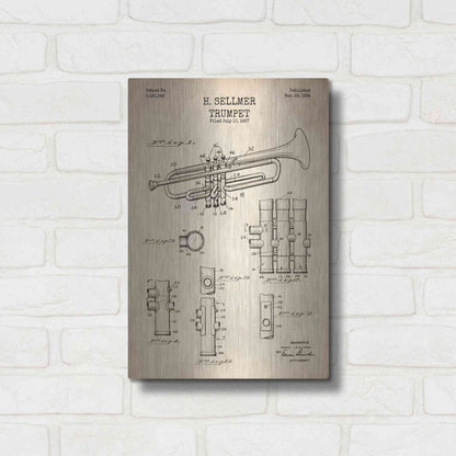 Luxe Metal Art 'Trumpet Blueprint Patent Parchment' Metal Wall Art,12x16