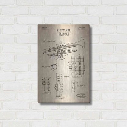 Luxe Metal Art 'Trumpet Blueprint Patent Parchment' Metal Wall Art,16x24