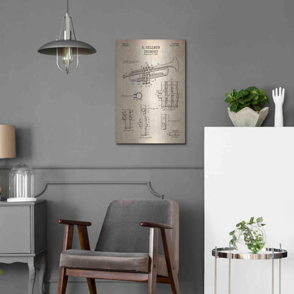 Luxe Metal Art 'Trumpet Blueprint Patent Parchment' Metal Wall Art,16x24
