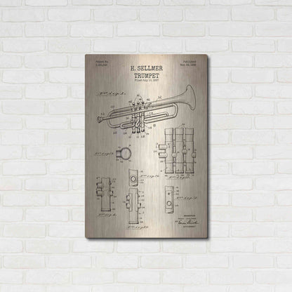 Luxe Metal Art 'Trumpet Blueprint Patent Parchment' Metal Wall Art,24x36