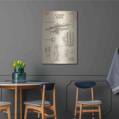 Luxe Metal Art 'Trumpet Blueprint Patent Parchment' Metal Wall Art,24x36