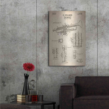 Luxe Metal Art 'Trumpet Blueprint Patent Parchment' Metal Wall Art,24x36