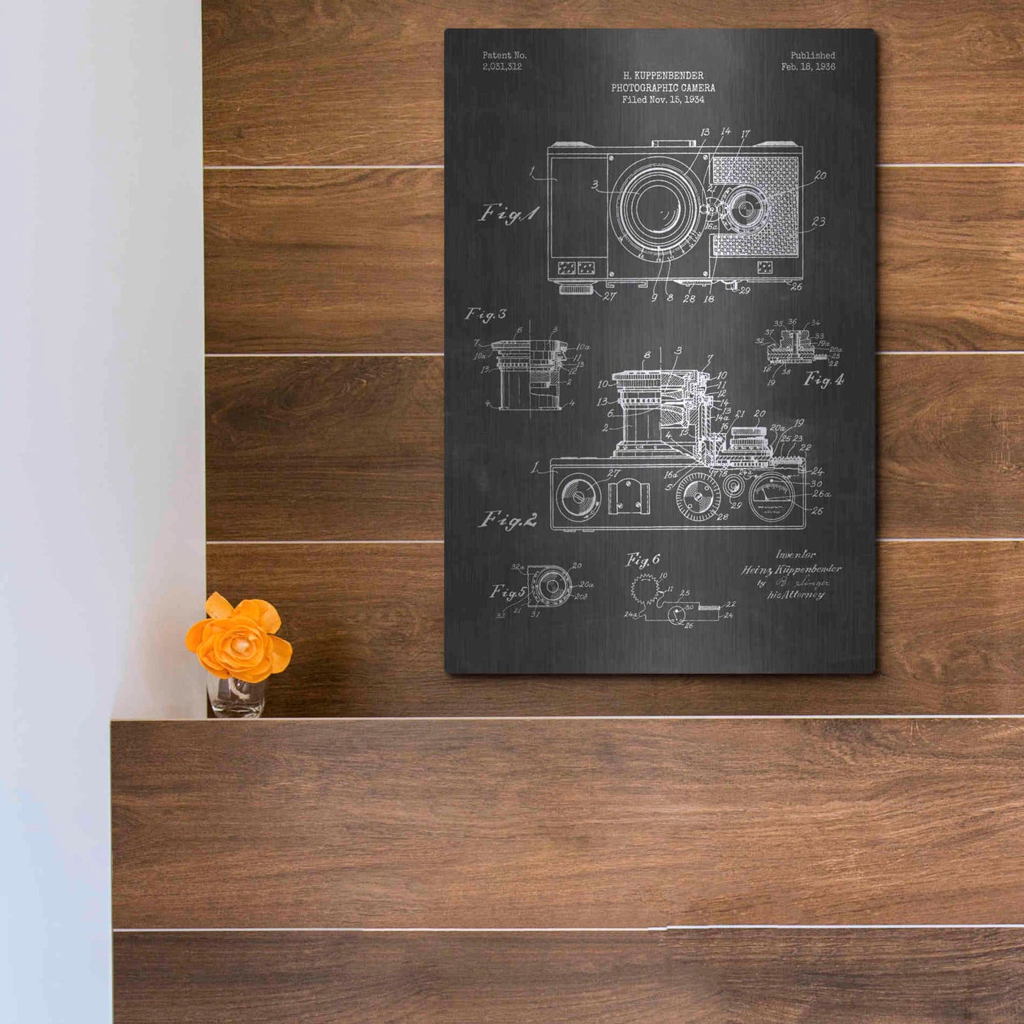Luxe Metal Art 'Camera, 1936 Blueprint Patent Chalkboard' Metal Wall Art,12x16
